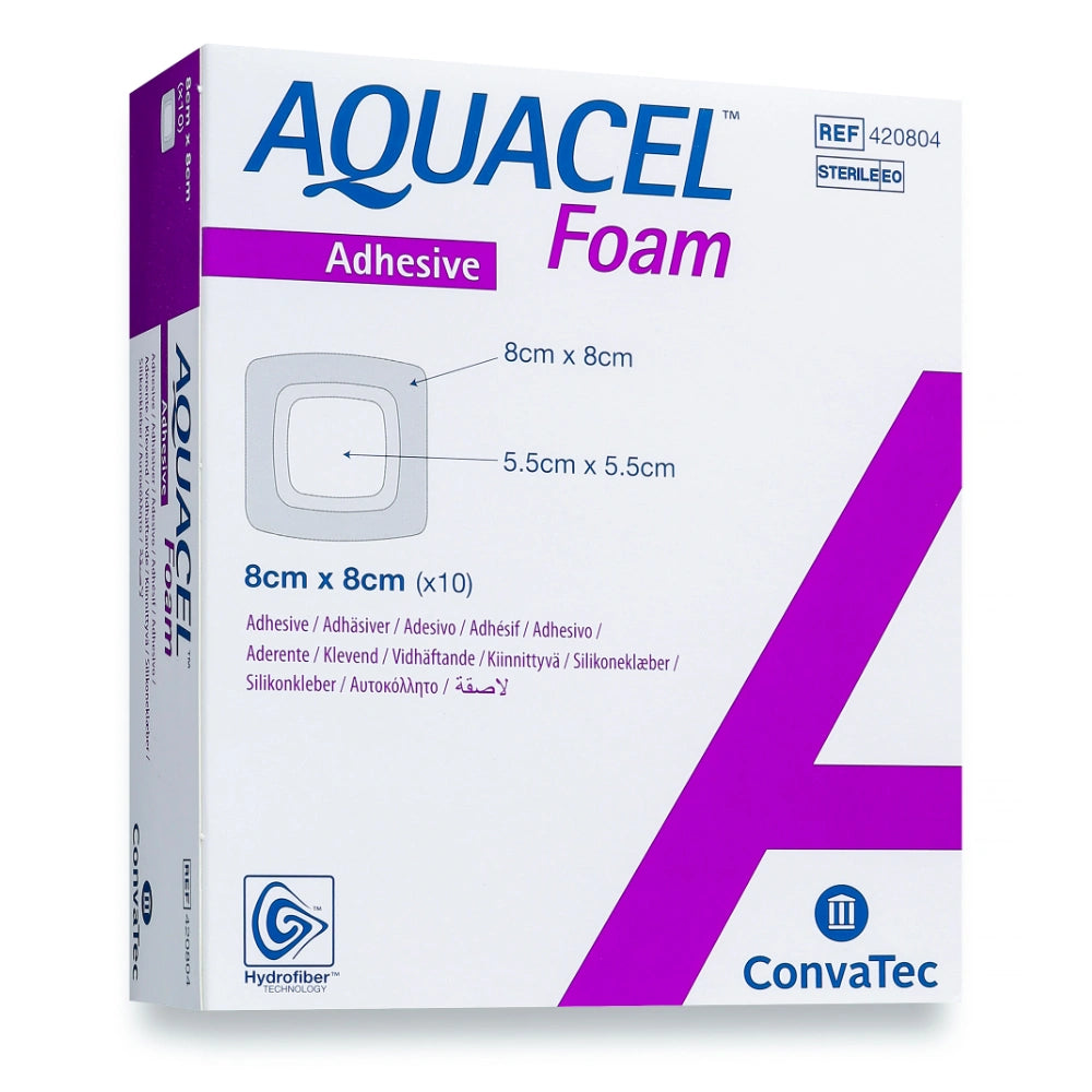 AQUACEL Foam Adhesive 8 cm x 8 cm kiinnittyvä vaahtosidos 10 kpl