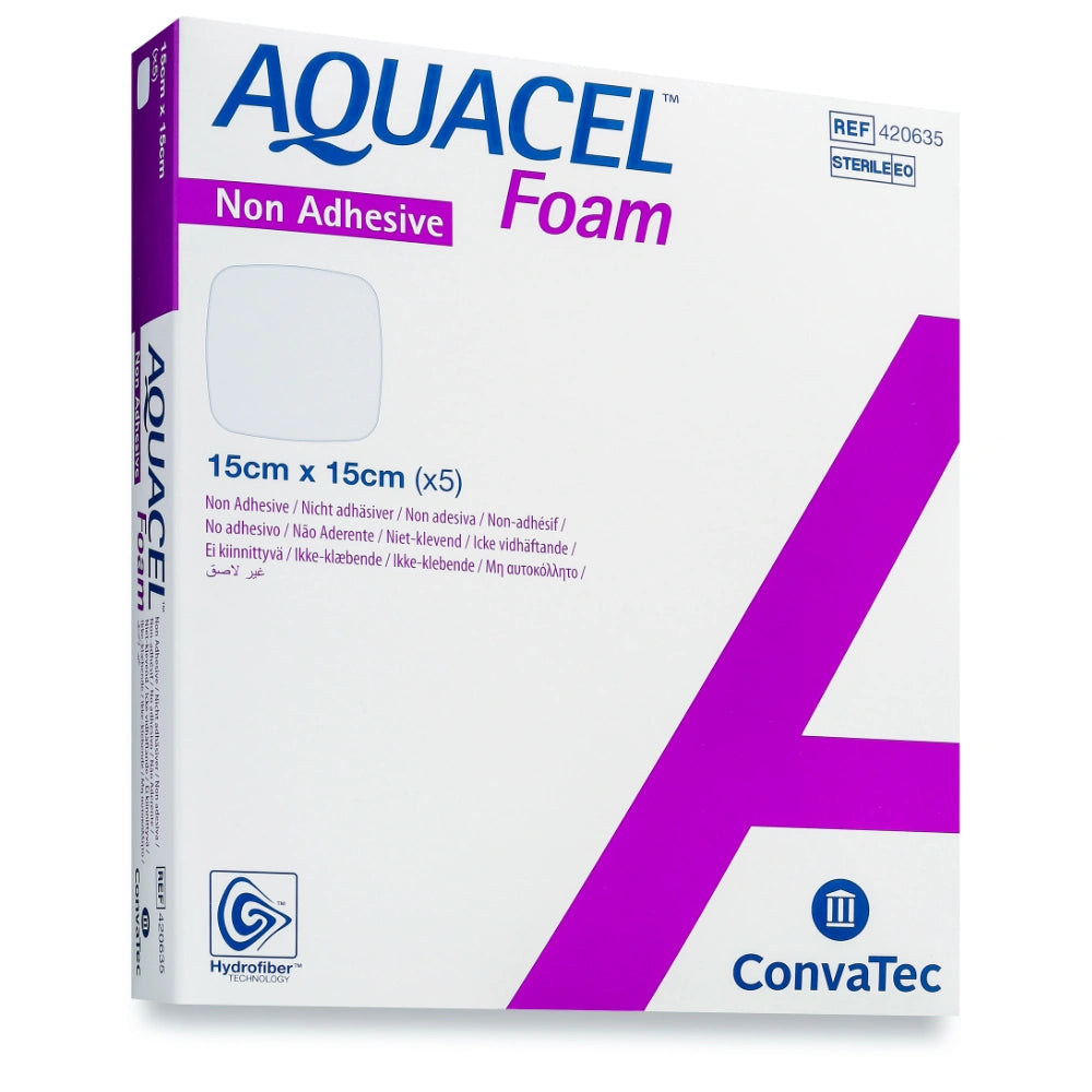 AQUACEL Foam Non Adhesive 15 cm x 15 cm ei-kiinnittyvä vaahtosidos 5 kpl
