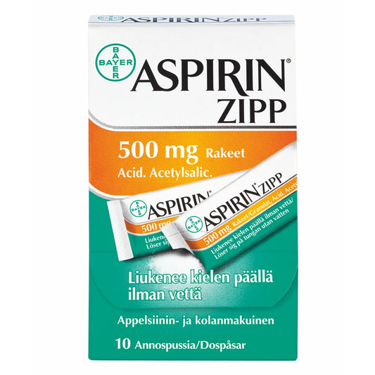 ASPIRIN ZIPP 500 mg rakeet annospussi 10 kpl