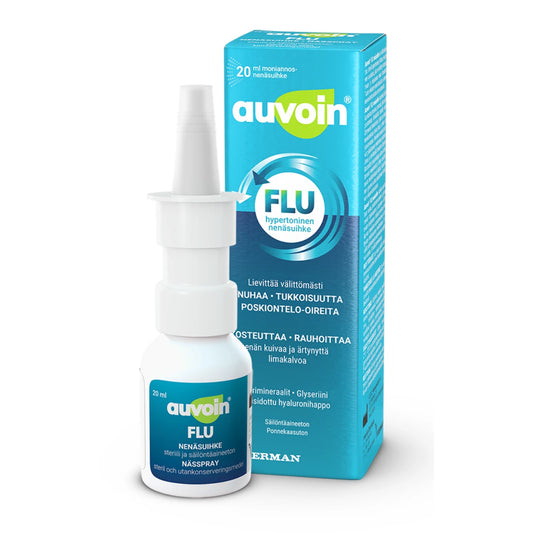 AUVOIN Flu nenäsuihke 20 ml lievittämään nenäoireita nuhan yhteydessä