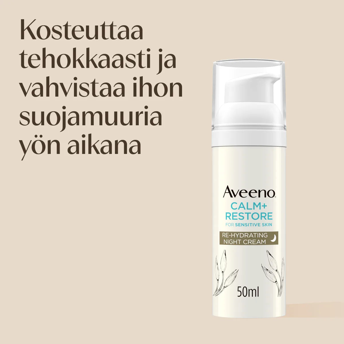Aveeno Calm + Restore Re-Hydrating Night Cream 50 ml kosteuttaa ja vahvistaa ihon suojamuuria