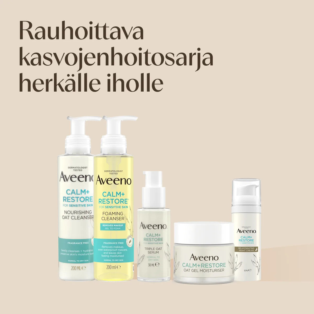 Aveeno Calm + Restore rauhoittava kasvojenhoitosarja herkälle iholle