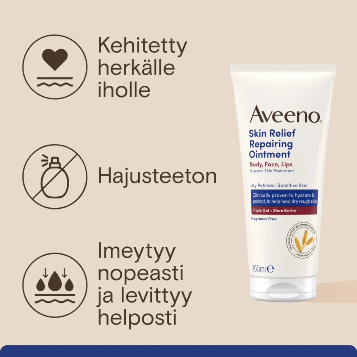 Aveeno Skin Relief Repairing Ointment voide kehitetty herkälle iholle