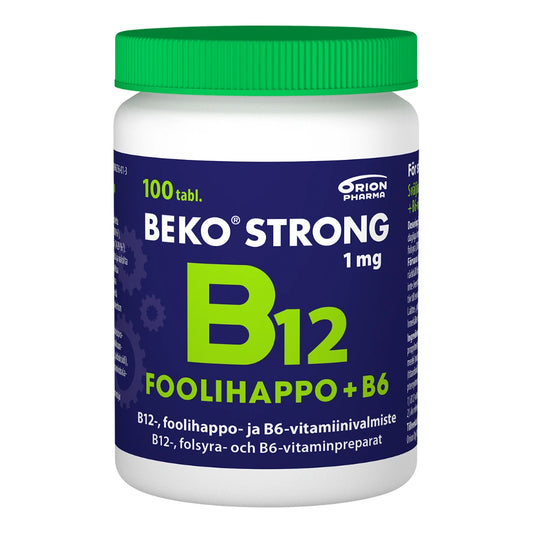 BEKO Strong B12 1 mg + foolihappo + B6 tabletti 100 kpl helposti nieltävä, pienikokoinen tabletti