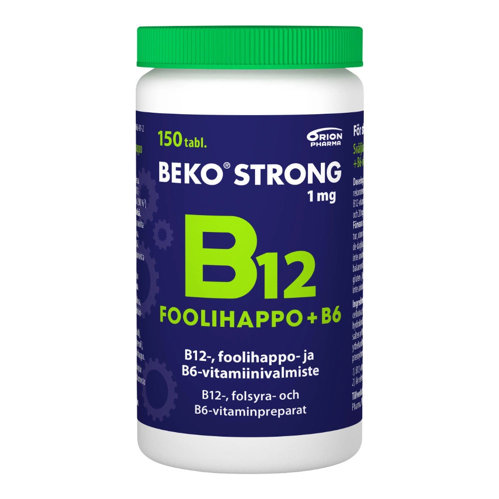 BEKO Strong B12 1 mg + Foolihappo + B6 tabletti 150 kpl pienikokoinen, helposti nieltävä tabletti
