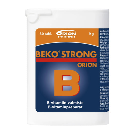 BEKO Strong Orion B-vitamiinivalmiste tabletti 30 kpl sisältää kaikkia tarvittavia B-ryhmän vitamiineja.