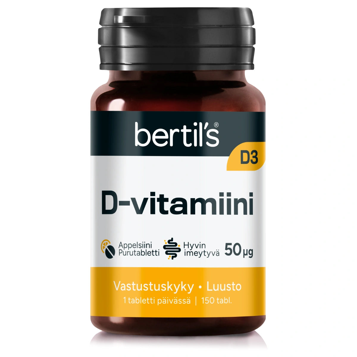 BERTILS D-vitamiini 50 mikrog appelsiini 150 purutabl