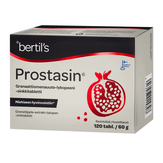 BERTILS Prostasin tabletti 120 kpl Granaattiomenauutetta, lykopeeniä sekä sinkkiä sisältävä ravintolisä miehille