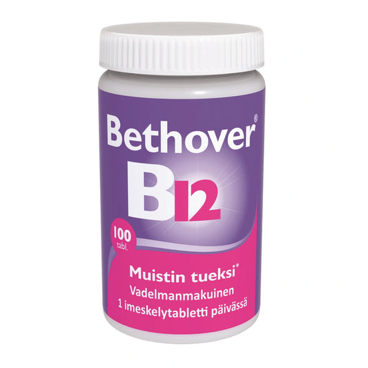 BETHOVER B12 1 mg vadelma tabletti 100 kpl imeskelytabletti muistin tueksi