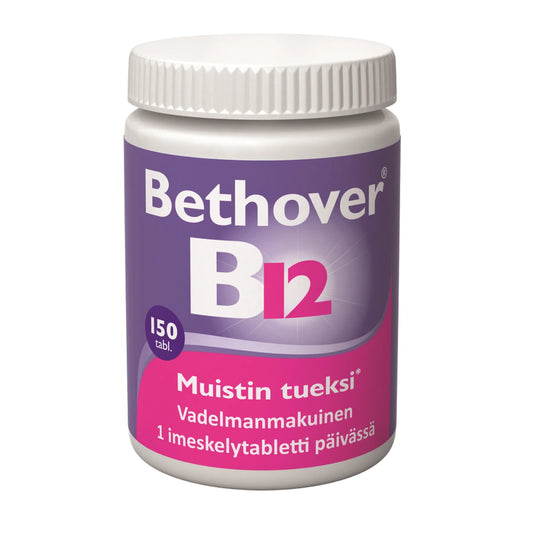 BETHOVER B12 1 mg vadelma tabletti 150 kpl vadelmanmakuinen B12-vitamiinia sisältävä imeskelytabletti