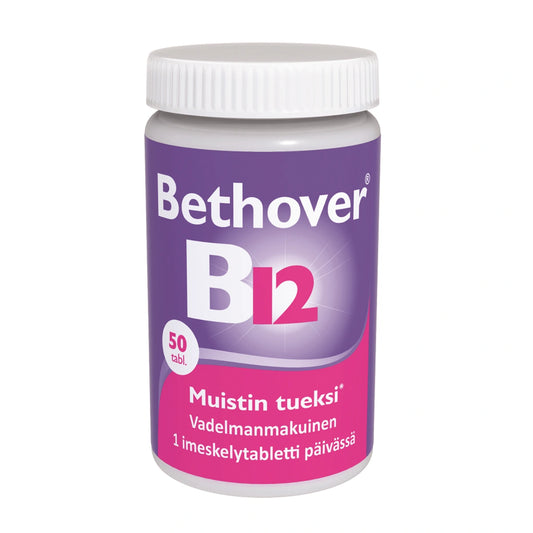 BETHOVER B12 1 mg vadelma tabletti 50 kpl B12-vitamiinnin saannin varmistamiseen