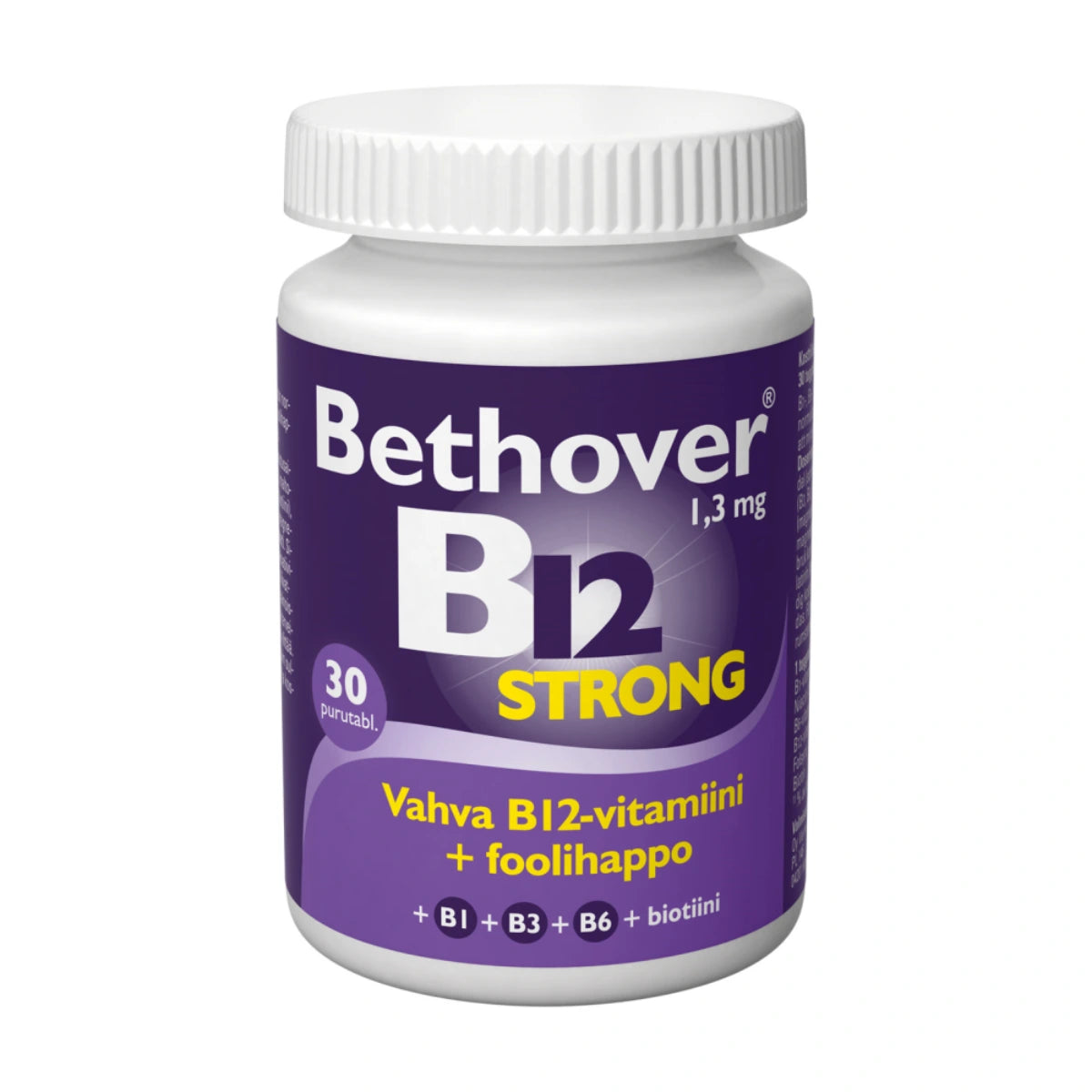 BETHOVER Strong B12 mansikka tabletti 30 kpl vahva ja monipuolinen B12-vitamiinivalmiste mansikanmakuisena purutablettina