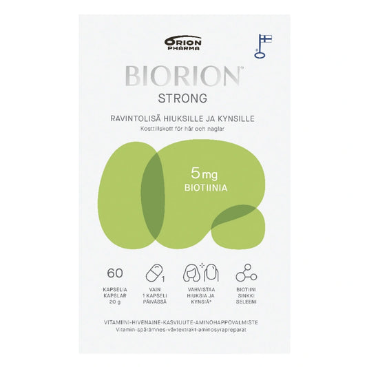 BIORION Strong 5 mg ravintolisä kapseli 60 kpl monipuolinen ravintolisä hiusten ja kynsien terveyden ja hyvinvoinnin tukemiseen.