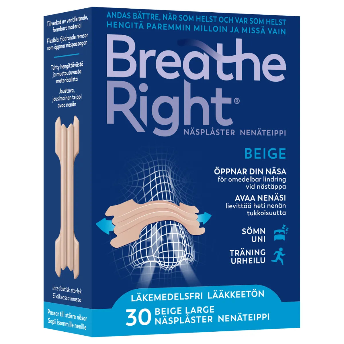 BREATHE Right Beige nenäteippi Large 30 kpl