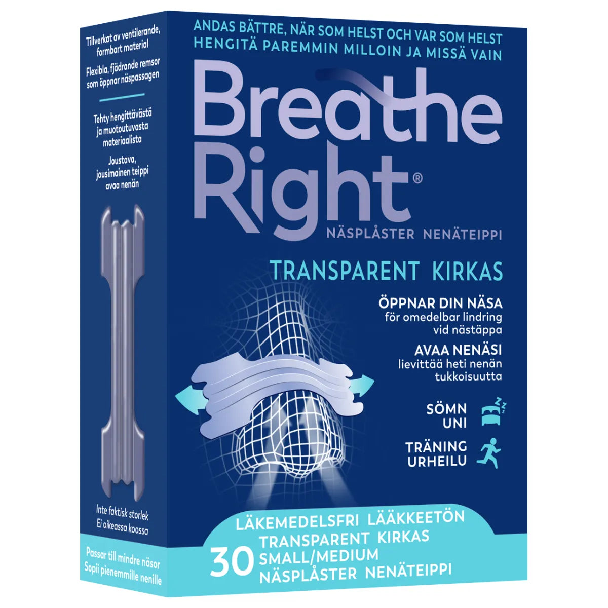 BREATHE RIGHT Nenäteippi kirkas S/M 30 kpl