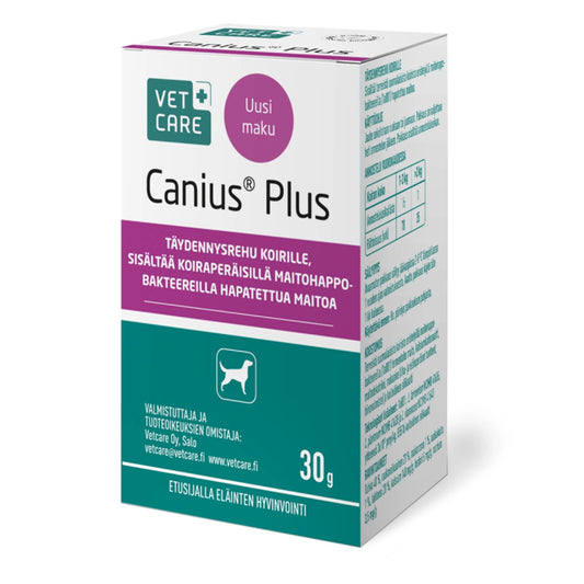 CANIUS Plus 30 g täydennysrehu koirille, sisältää koiraperäisillä maitohappobakteereilla hapatettua maitoa