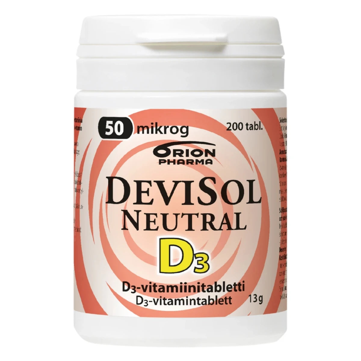 DEVISOL Neutral 50 mikrog tabletti 200 kpl on erittäin pienikokoinen, nieltävä D-vitamiinitabletti.