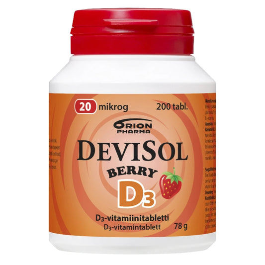 DEVISOL Berry 20 mikrog imeskelytabletti 200 kpl aidon mansikan makuinen D3-vitamiinivalmiste