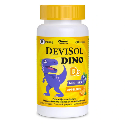 DEVISOL Dino 15 mikrog tabletti 60 kpl pehmeä dinosauruksen muotoinen pureskeltava tabletti