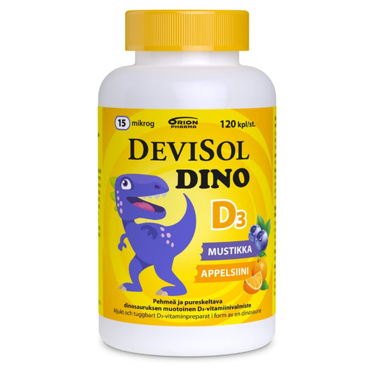 DEVISOL Dino 15 mikrog tabletti 120 kpl pehmeä dinosauruksen muotoinen D-vitamiinivalmiste