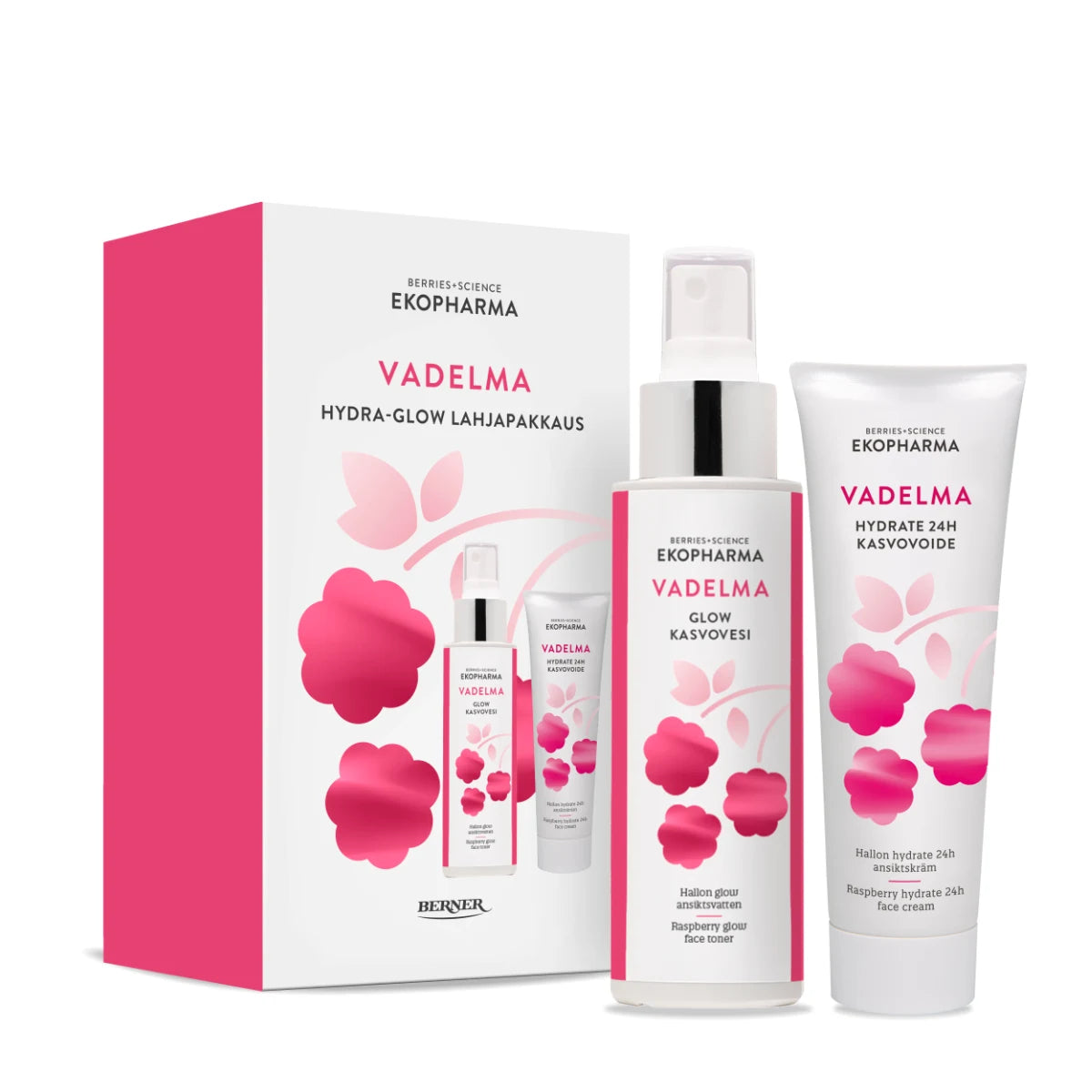 Ekopharma Vadelma Hydra-Glow – kosteuttava ja heleyttävä lahjapakkaus kuivalle iholle