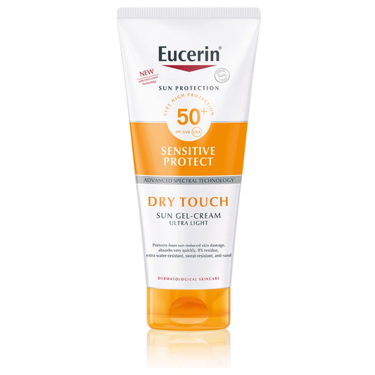 EUCERIN Sun Dry Touch Ultra Light SPF50+ aurinkosuoja 200 ml nopeasti imeytyvä geelivoide vartalon iholle