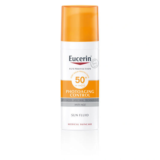 EUCERIN Sun Photoaging Sun Fluid SPF50+ 50 ml korkean suojan anti age -aurinkovoide kasvoille