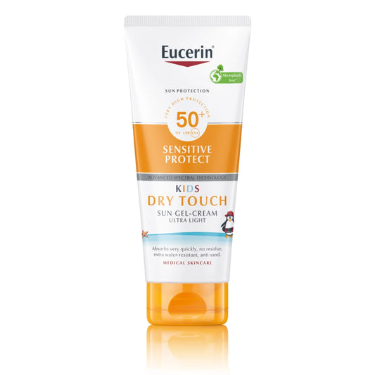 EUCERIN Sun Sensitive Protect Kids Dry Touch Gel-Cream SPF50+ 200 ml laadukas aurinkosuojavoide vauvoille ja lapsille 3 kuukauden iästä lähtien