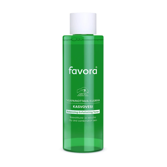Favora Tasapainottava Kuoriva Kasvovesi 200 ml – kevyesti kuoriva kasvovesi rasvoittuvalle iholle
