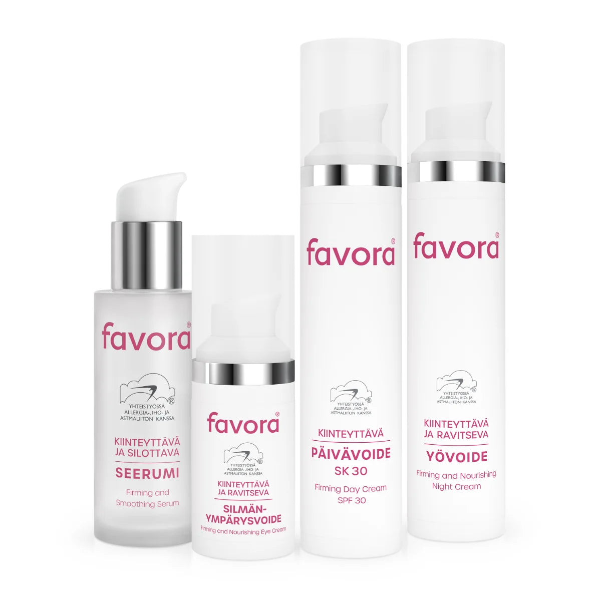 Favora Kiinteyttävät tuotteet herkälle iholle – tuotteilla Allergia- ja astmaliiton tunnis