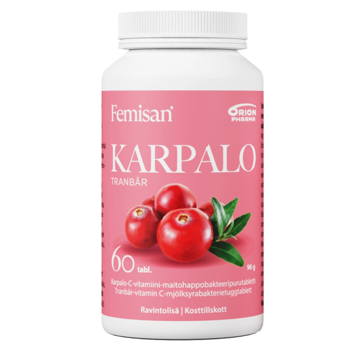 Femisan Karpalo 60 purutablettia – Vahva karpalo-, C-vitamiini- ja maitohappobakteerivalmiste.