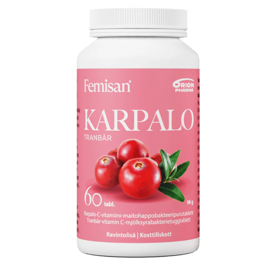 Femisan Karpalo 60 purutablettia – Vahva karpalo-, C-vitamiini- ja maitohappobakteerivalmiste.