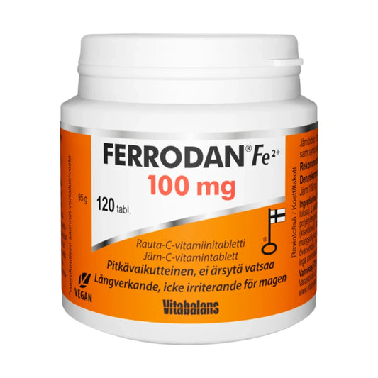 FERRODAN Fe2+ 100 mg tabletti 120 kpl vahva ja pitkävaikutteinen rauta-C-vitamiinitabletti,