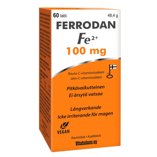 FERRODAN Fe2+ 100 mg tabletti 60 kpl vahva ja pitkävaikutteinen rauta-C-vitamiinitabletti