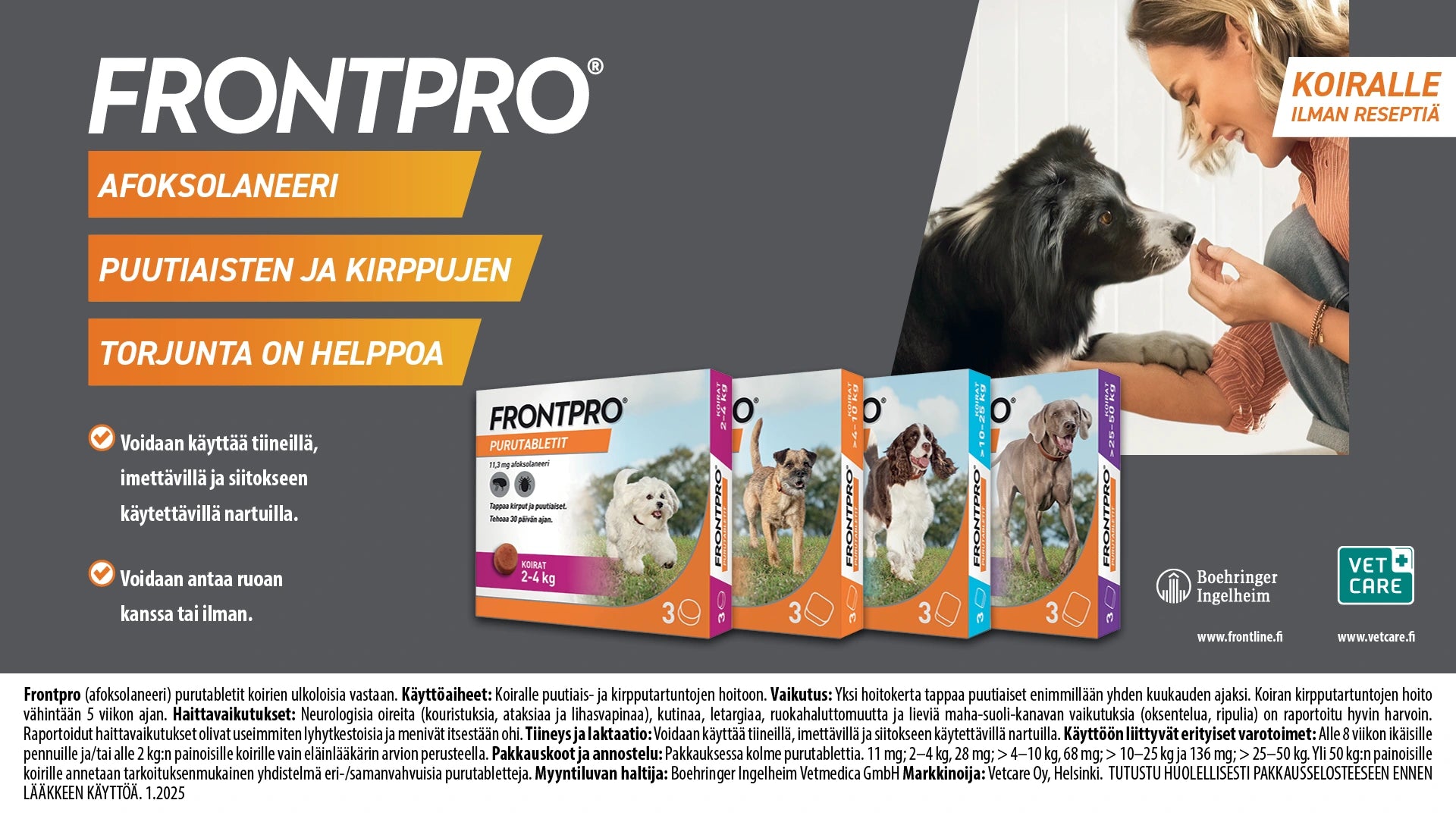 Frontpro puutiaisten ja kirppujen torjuntaan