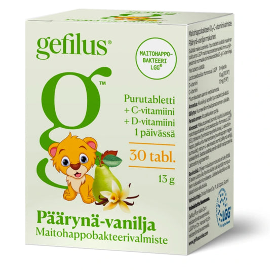 GEFILUS + D Päärynä-vanilja purutabletti 30 kpl maitohappobakteerivalmiste