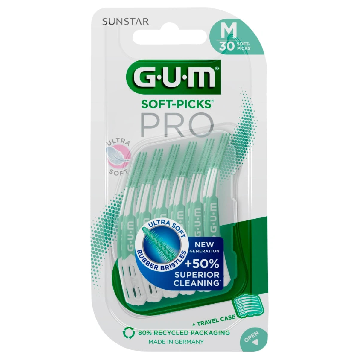 GUM Soft-Picks Pro Medium harjatikut 30 kpl erittäin pehmeä hammasväliharja pyöreillä kumiharjaksilla