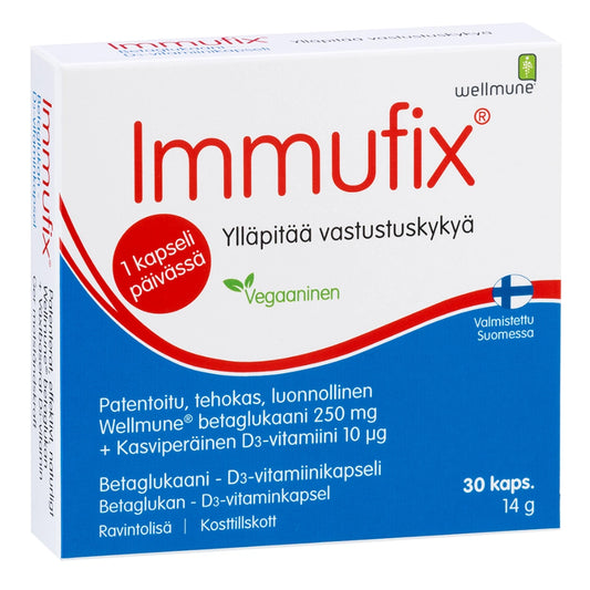 IMMUFIX + D3 Betaglukaani- D3-vitamiinikapselit 30 kpl