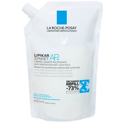 LA ROCHE-POSAY Lipikar Syndet AP+ suihkuvoide täyttöpakkaus 400 ml rauhoittaa kuivuudesta johtuvaa kutinaa