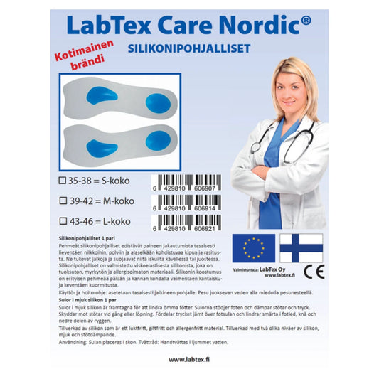 LABTEX Care Nordic Silikonipohjalliset M-koko 2 kpl keventää jalkapohjaan kohdistuvaa kuormitusta