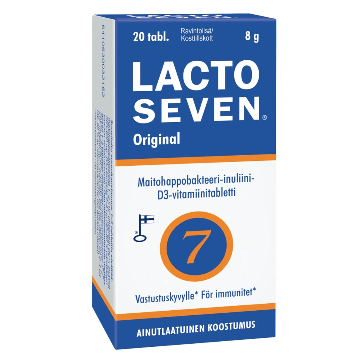 LACTO Seven tabletti 20 kpl sisältää seitsemää erilaista kylmäkuivattua, luonnollista maitohappobakteerikantaa