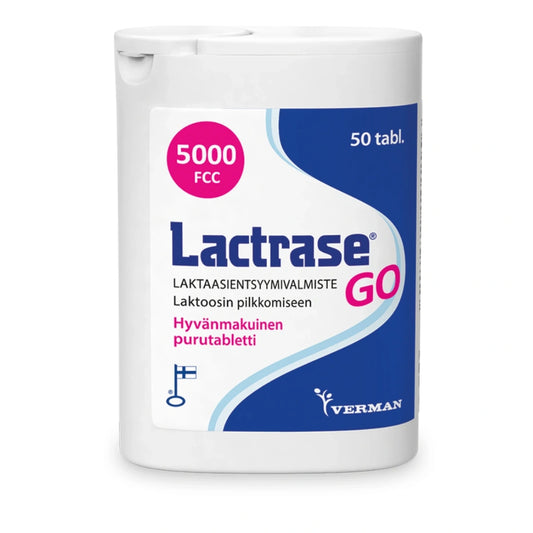 LACTRASE Go laktaasientsyymi purutabletti 50 kpl parantaa laktoosin pilkkoutumista