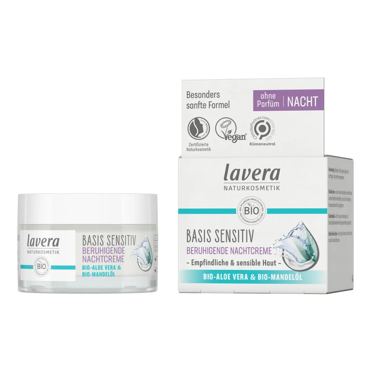 Lavera Basis Sensitiv Calming Night Cream sisältää luomu aloe veraa