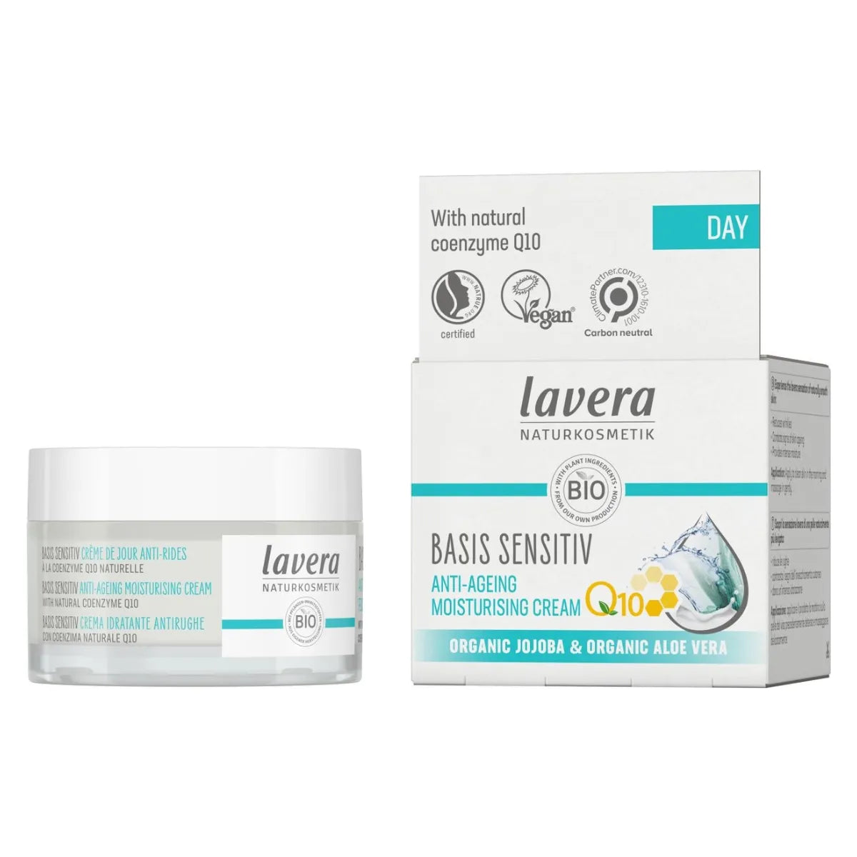 Lavera Basis Sensitiv Q10 Moisturising Cream vegaaninen ja biohajoava luonnonkosmetiikan päivävoide