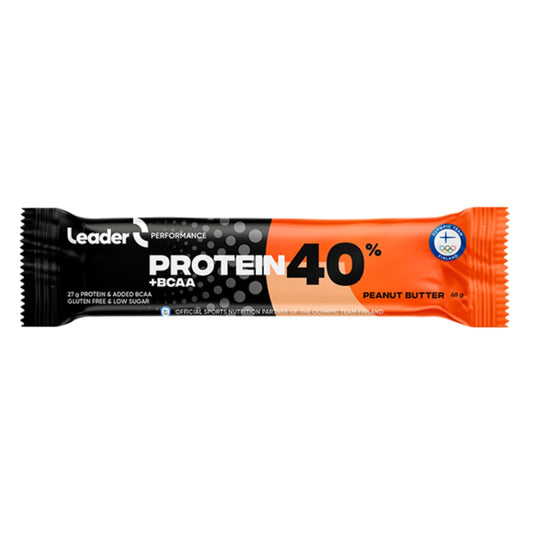 Leader 40 % Protein + BCAA Peanut Butter 68 g – Funktionaalinen proteiinipatukka maapähkinävoin ystäville