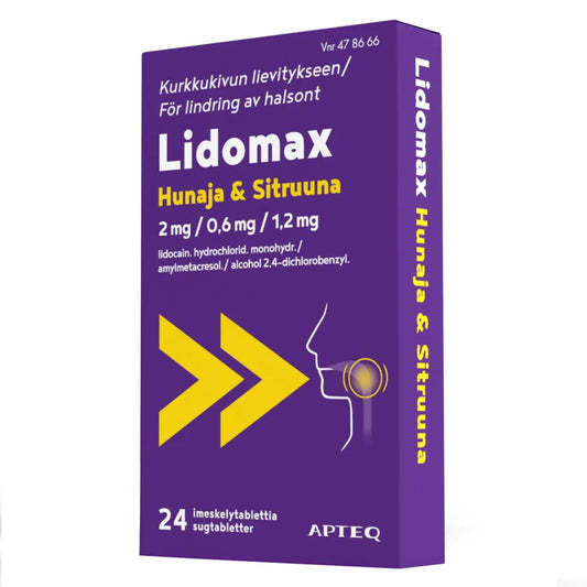 Lidomax Hunaja & Sitruuna imeskelytabletti 2/0,6/1,2 mg 24 fol