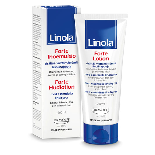 LINOLA Forte Ihoemulsio 200 ml rauhoittaa kutisevaa, kuivaa ja ärtynyttä ihoa