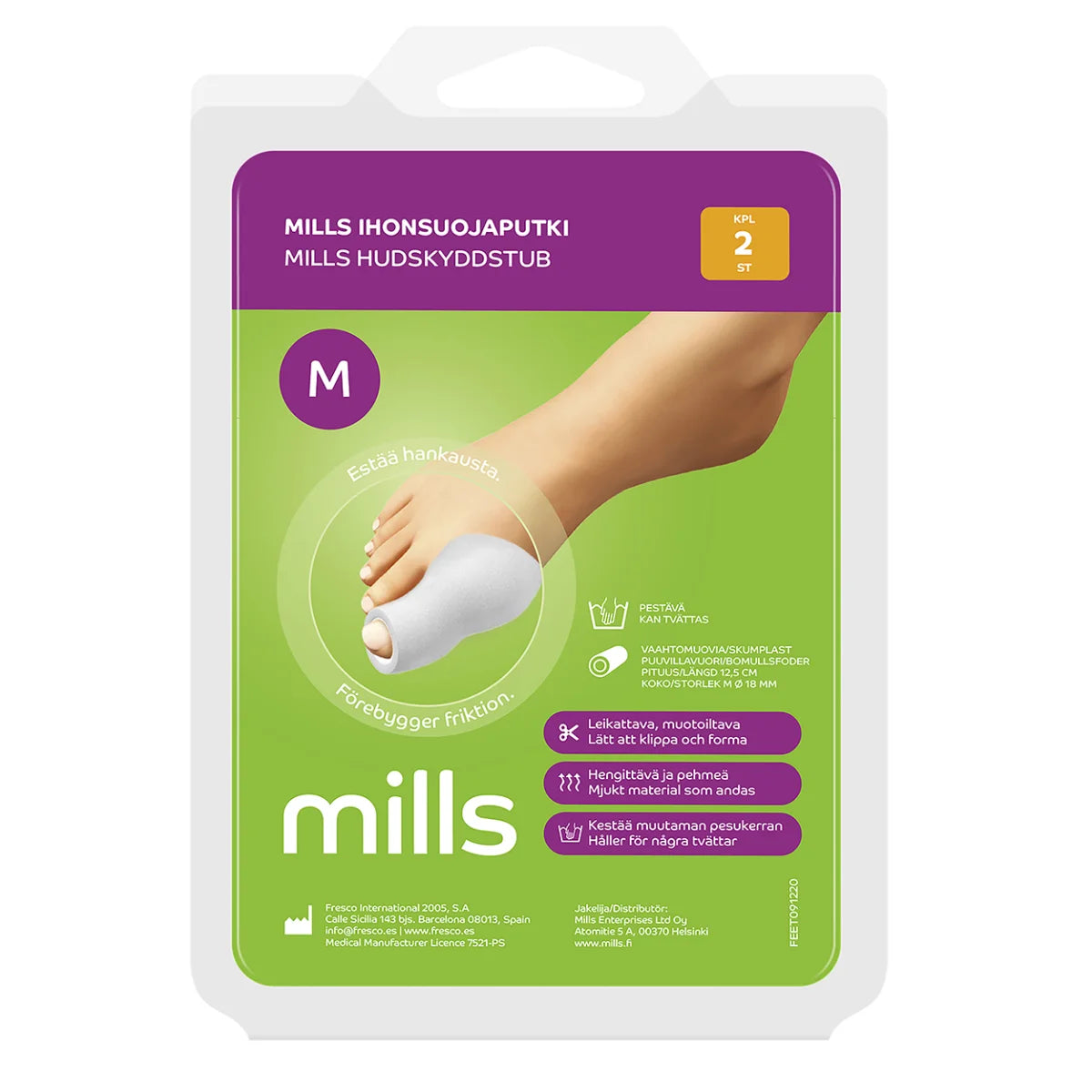 Mills Ihonsuojaputki varpaille koko M – 2 kpl