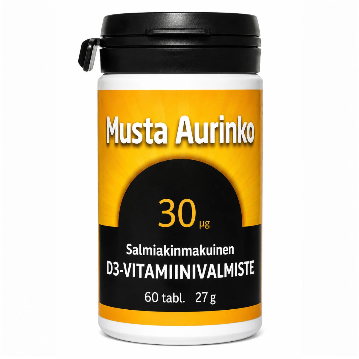 MUSTA Aurinko D3-vitamiini 30 mikrog salmiakinmakuinen 60 purutabl