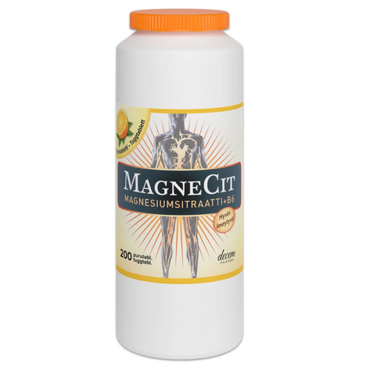 MAGNECIT Magnesiumsitraatti + B6 purutabletti 200 kpl appelsiininmakuinen